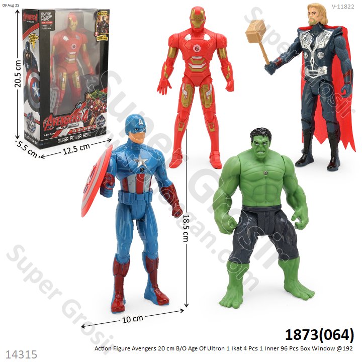 Action Figure Avengers 20 cm B/O Age Of Ultron 1 Ikat 4 Pcs 1 Inner 96 Pcs Box Window @192