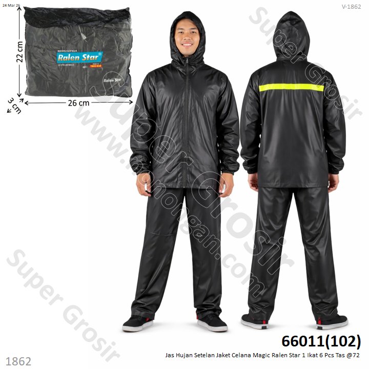 Jas Hujan Setelan Jaket Celana Magic Ralen Star 1 Ikat 6 Pcs Tas @72