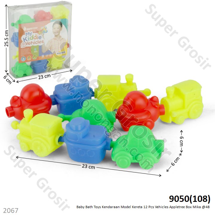 Baby Bath Toys Kendaraan Model Kereta 12 Pcs Vehicles Appletree Box Mika @48