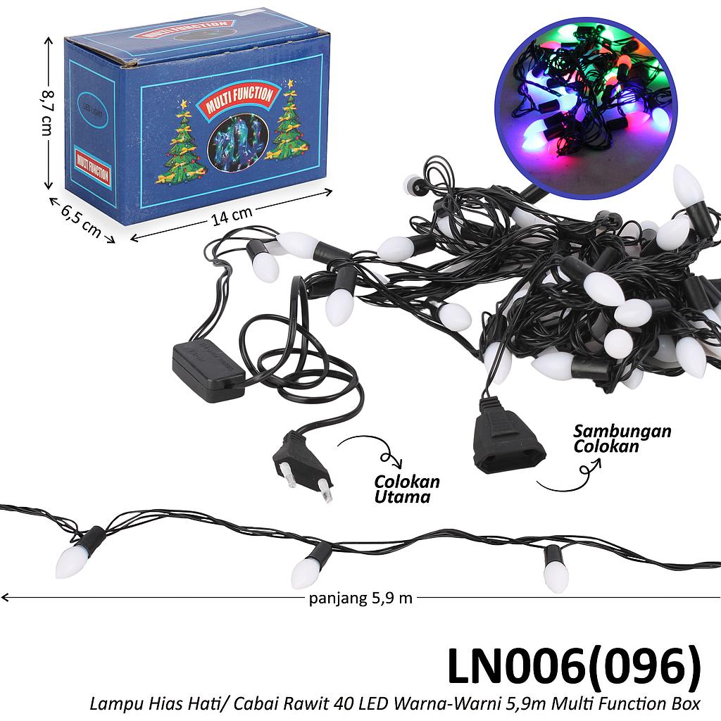 Lampu Hias/Lampu Natal/Lampu Dekorasi Model Hati/ Cabai 40 LED Warna-Warni 5,9m Box @100