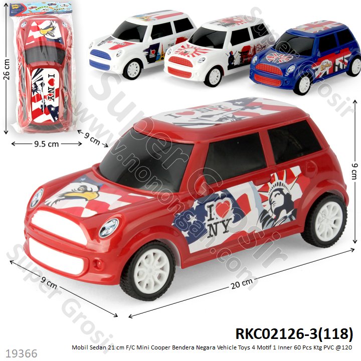 Mobil Mini Cooper Bendera Negara F/C Vehicle Toys 4 Motif 1 Inner 60 Pcs Ktg PVC @120