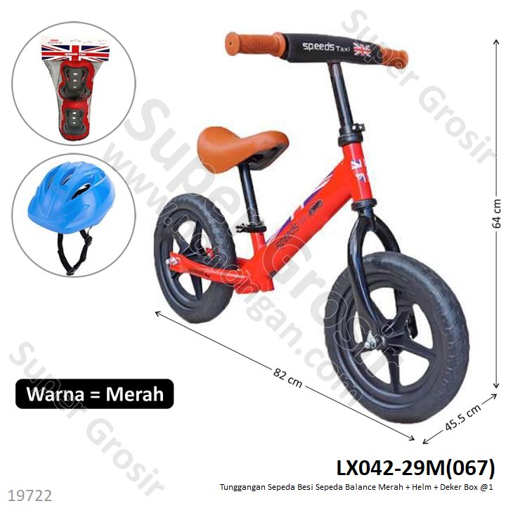 Tunggangan Sepeda Besi Balance Merah + Helm dan Deker Box @1