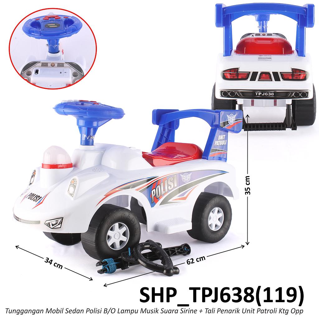 Tunggangan Dorong Mobil Sedan Polisi B/O Lampu Musik Suara Sirine + Tali Penarik Unit Patroli Ktg Opp @8