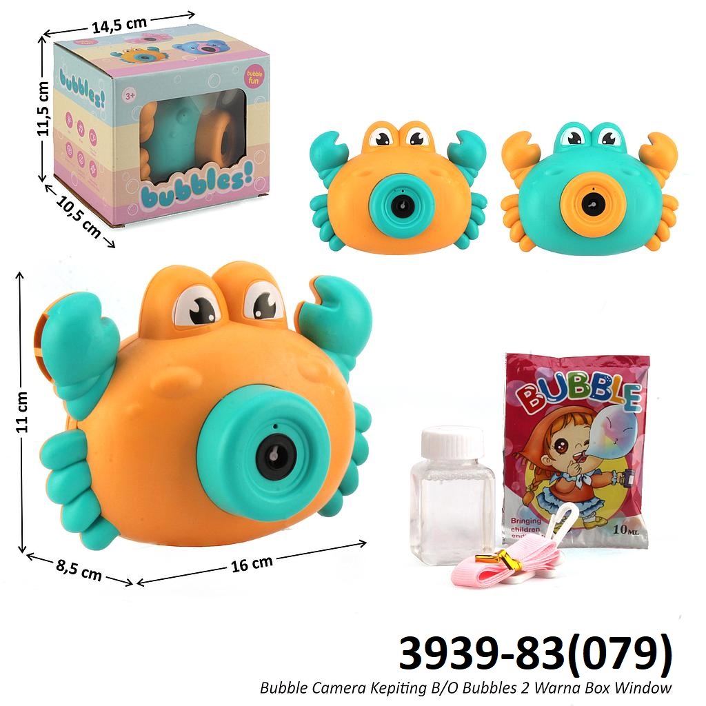 Bubble Camera B/O Kepiting B/O Musik + Refill + Acc Bubbles  918 2 Warna Box Window @96