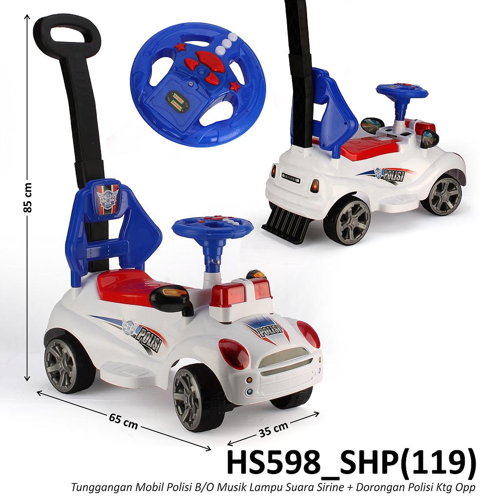 Tunggangan Dorong Mobil Polisi B/O Musik Lampu Suara Sirine + Dorongan Polisi Ktg Opp @4