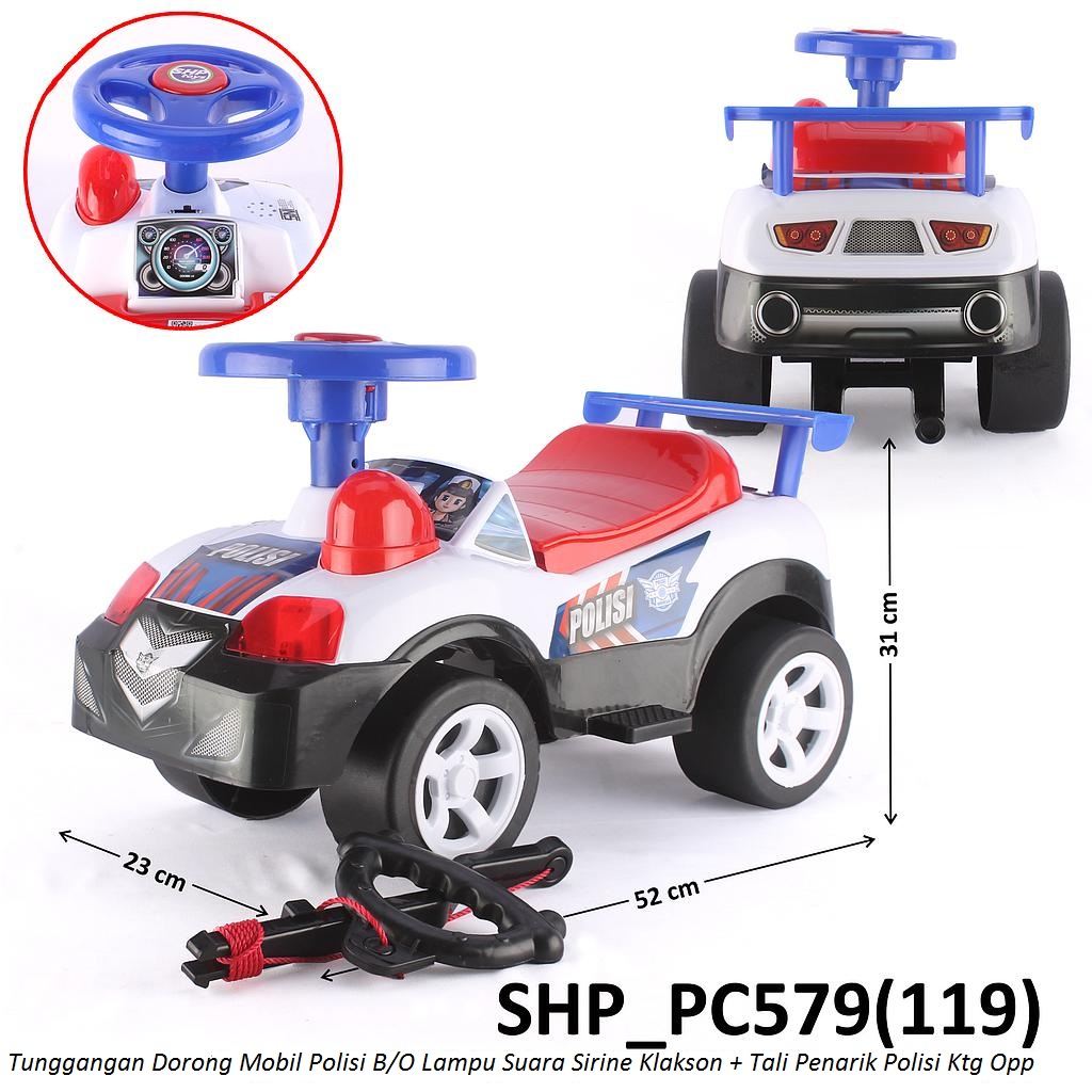 Tunggangan Dorong Mobil Polisi B/O Lampu Suara Sirine Klakson + Tali Penarik Polisi Ktg Opp @6