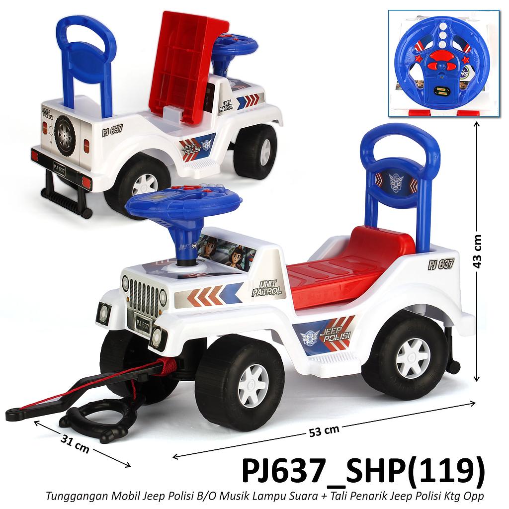 Tunggangan Mobil Jeep Polisi + Sandaran Dorong dan Tali Penarik B/O Musik Suara Lampu Ktg Opp @8