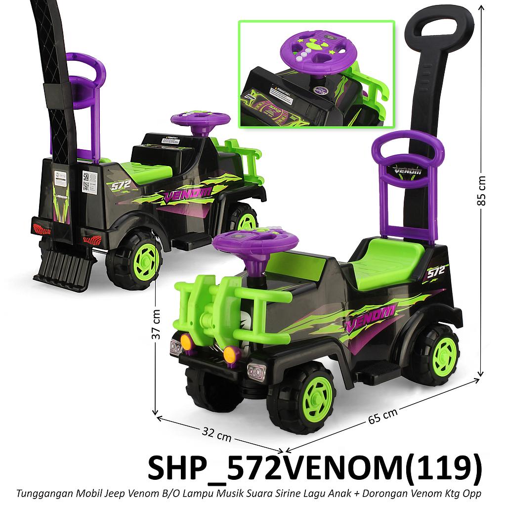 Tunggangan Mobil Jeep Venom Dorong dan Sandaran B/O Suara Sirine Musik Lagu Anak Lampu Ktg Opp @4