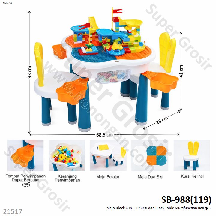 Meja Block 6 In 1 + Kursi dan Block Table Multifunction Box @5