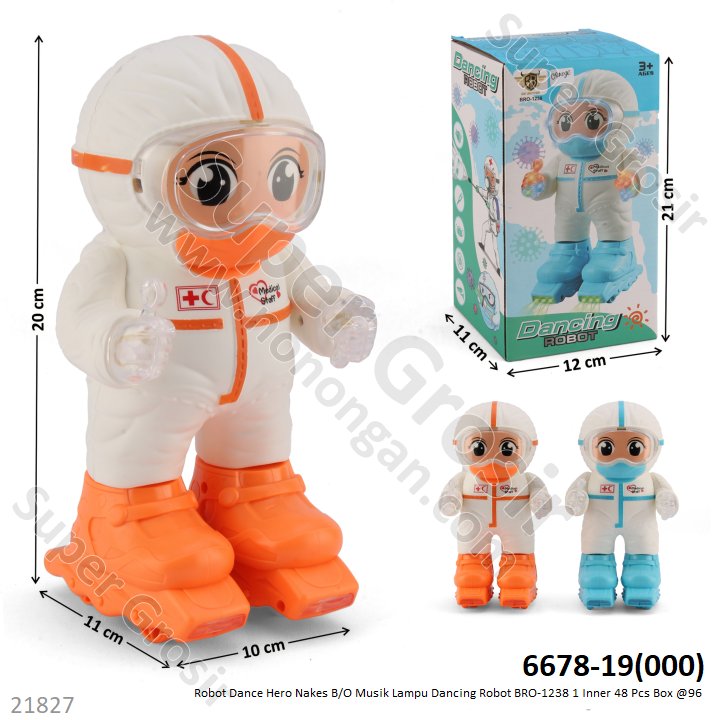 Robot Dance Hero Nakes B/O Musik Lampu Dancing Robot BRO-1238 1 Inner 48 Pcs Box @96