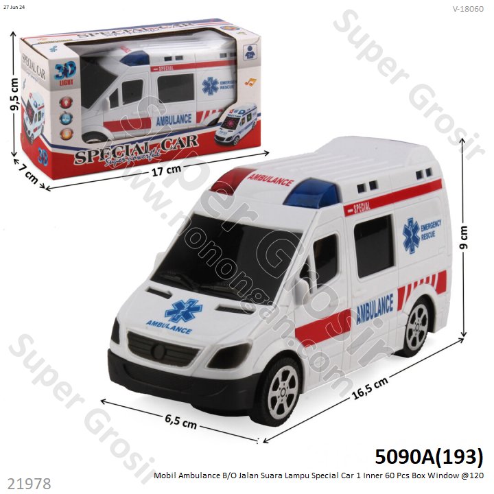 Mobil Ambulance B/O Jalan Suara Lampu Special Car 5090A 1 Inner 72 Pcs Box Window @144
