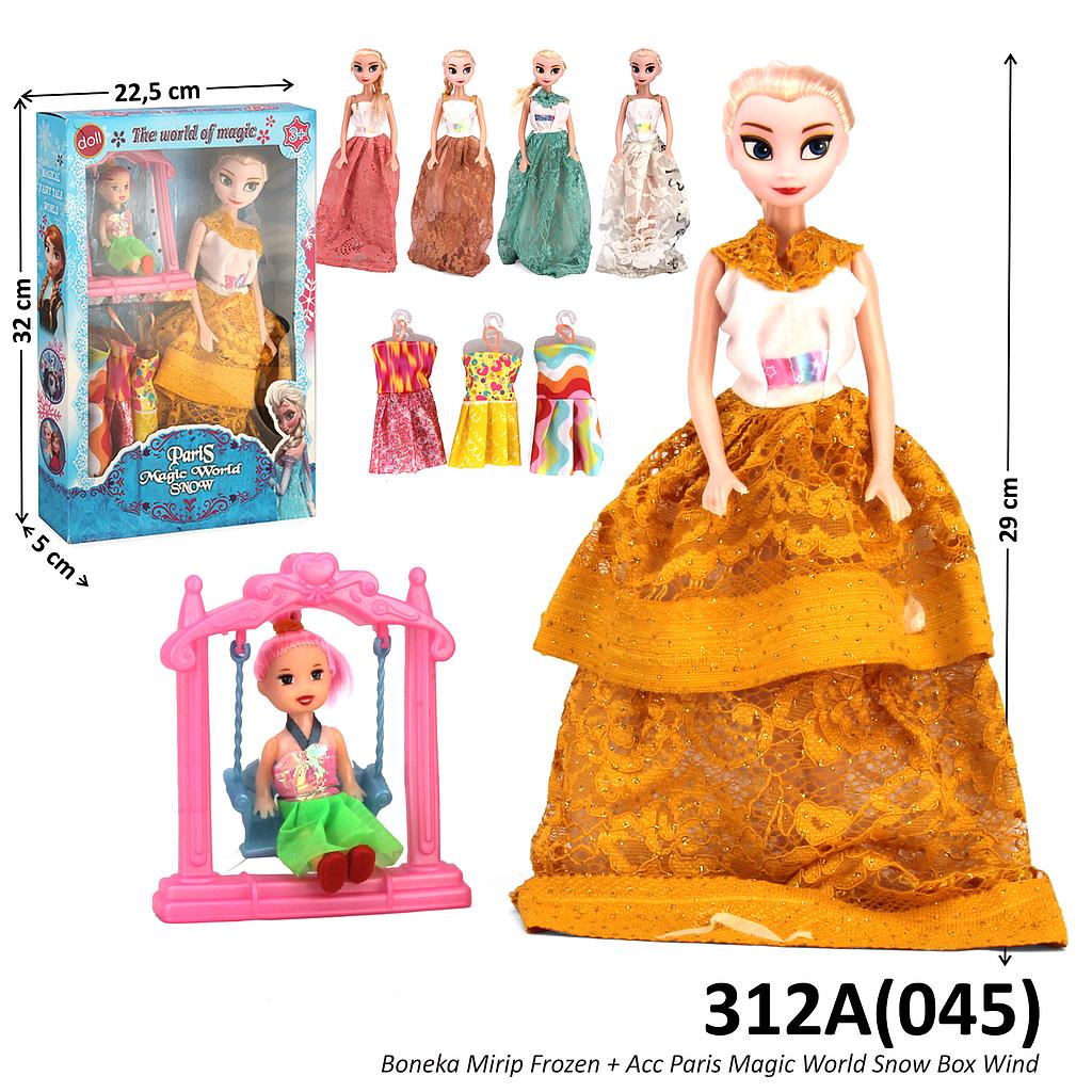 Boneka Barbie Elsa Frozen Ayunan Baju dan Anak Paris Magic World Snow Box Window @72