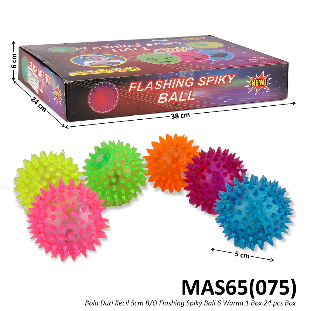 Bola Duri 6,5 cm B/O Lampu Flashing Spiky Ball MAS65 1 Box 24 Pcs Loose Pack @576