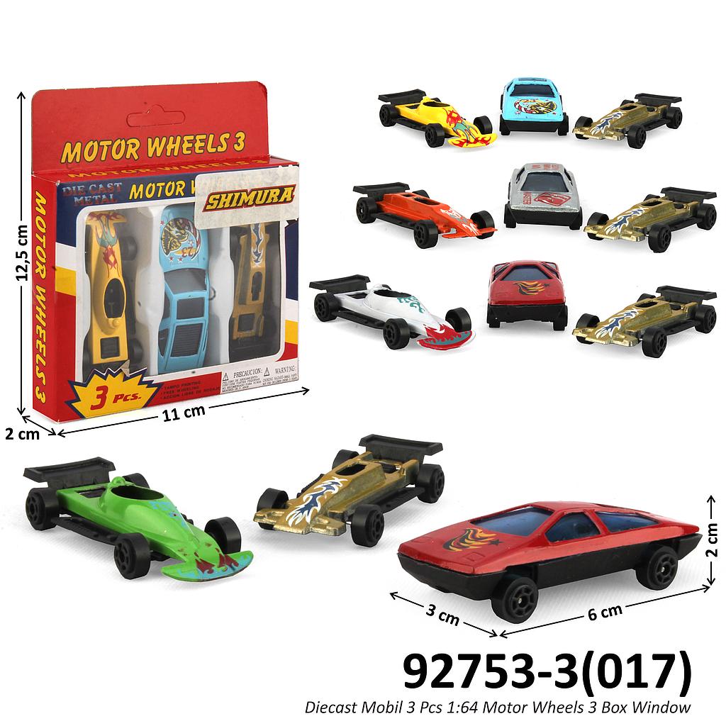 Diecast Mobil Skala Hot Wheels 1:64 3 Pcs Motor Wheels 3 Box Window @360