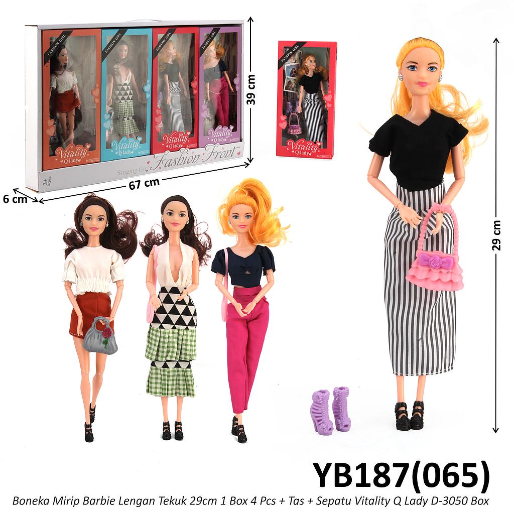 Boneka Barbie Set 4 Pcs Lengan Tekuk + Tas + Sepatu Vitality Q Lady D-3050 Box Windows (Box) @22