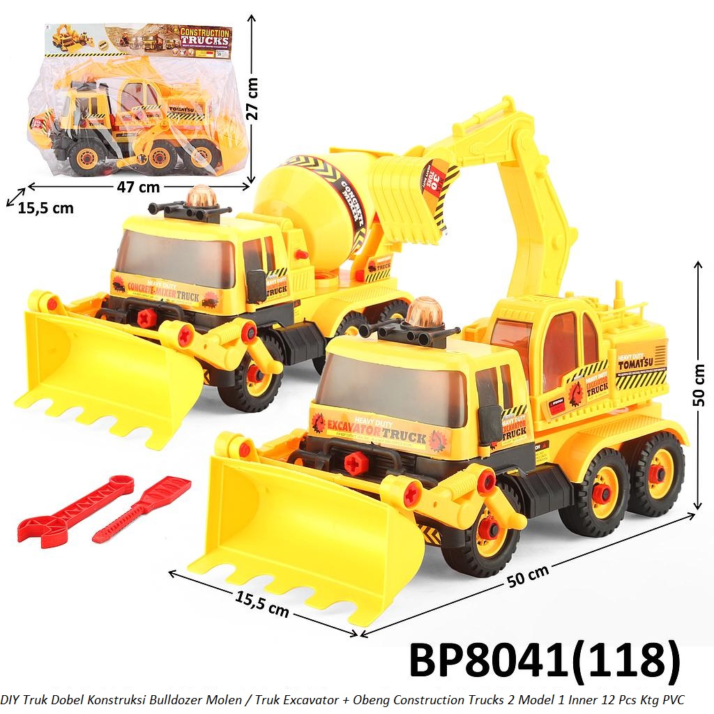 Truk Konstruksi Dobel Tronton F/W DIY + Obeng Construction Trucks 2 Model (Bulldozer Molen / Excavator) 1 Inner 12 Pcs Ktg PVC @24