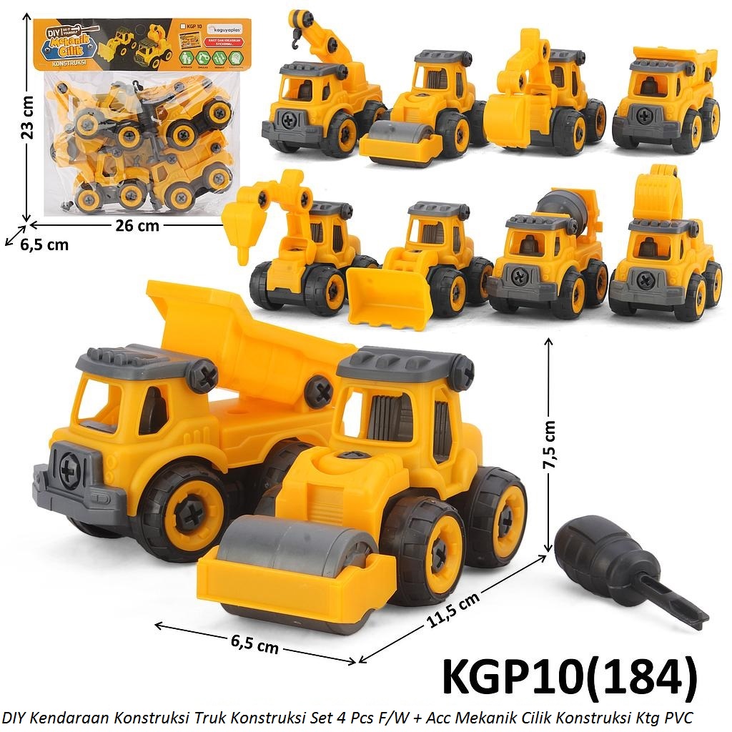 DIY Truk Konstruksi Set 4 Pcs F/W + Obeng Mekanik Cilik Konstruksi Ktg PVC @72