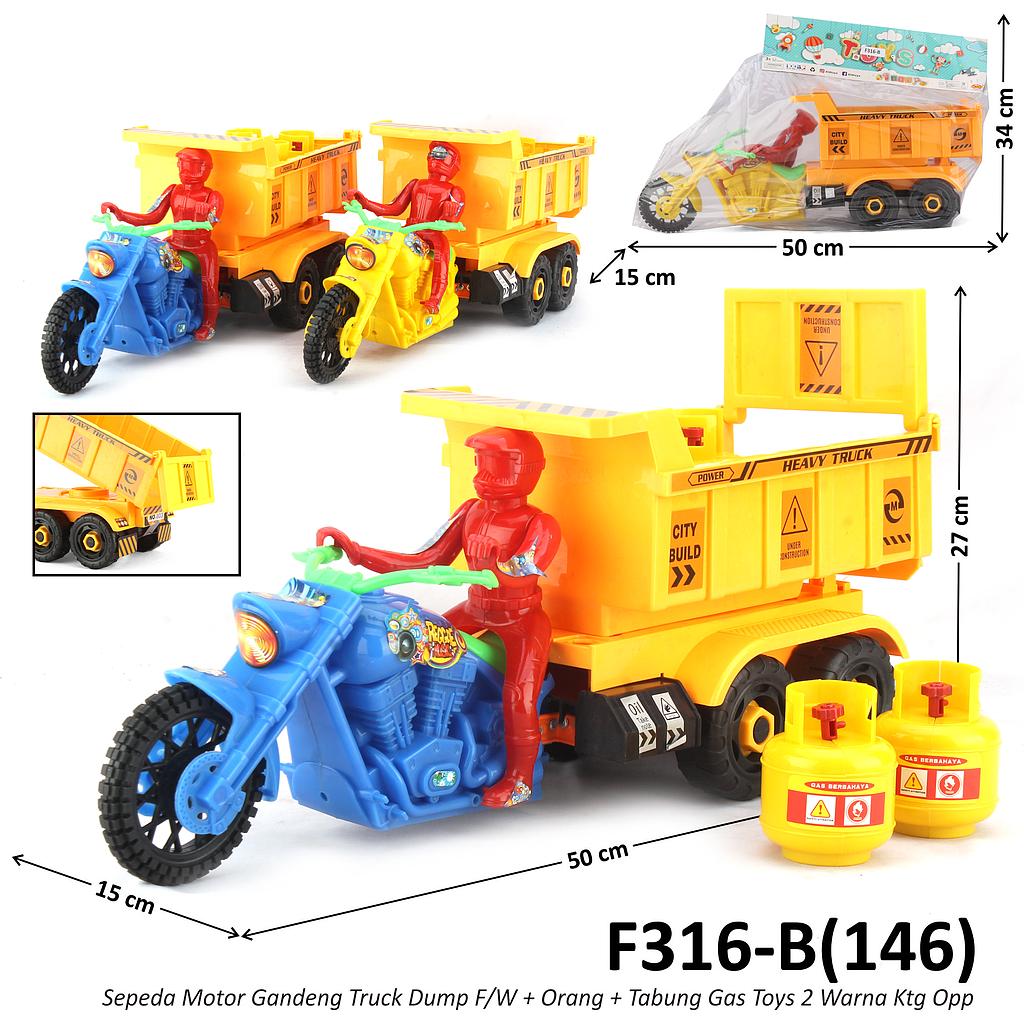 Sepeda Motor Gandeng Truck Dump F/W + Orang + Tabung Gas Toys 2 Warna Ktg Opp @20