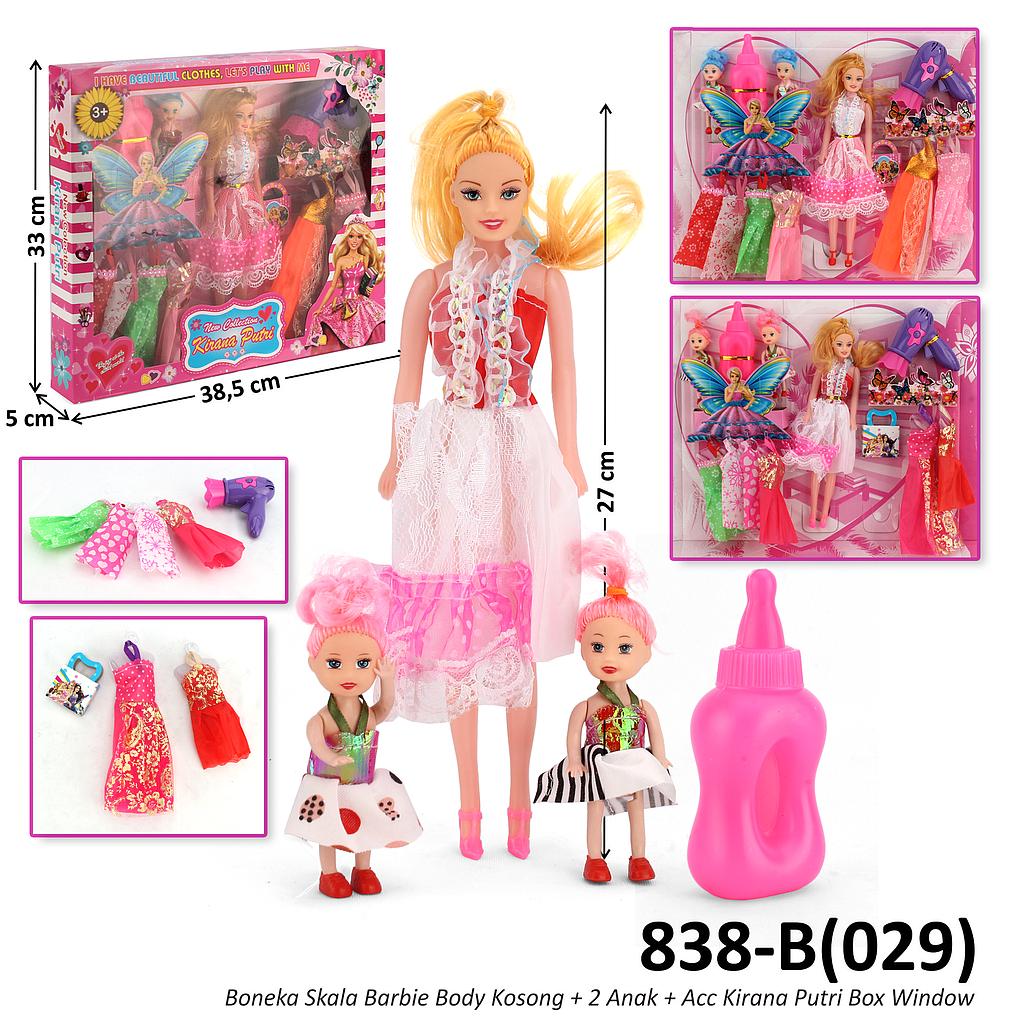 Boneka Barbie Set Baju 6 Pcs + Anak 2 Pcs + Acc Kirana Putri Box Window @44