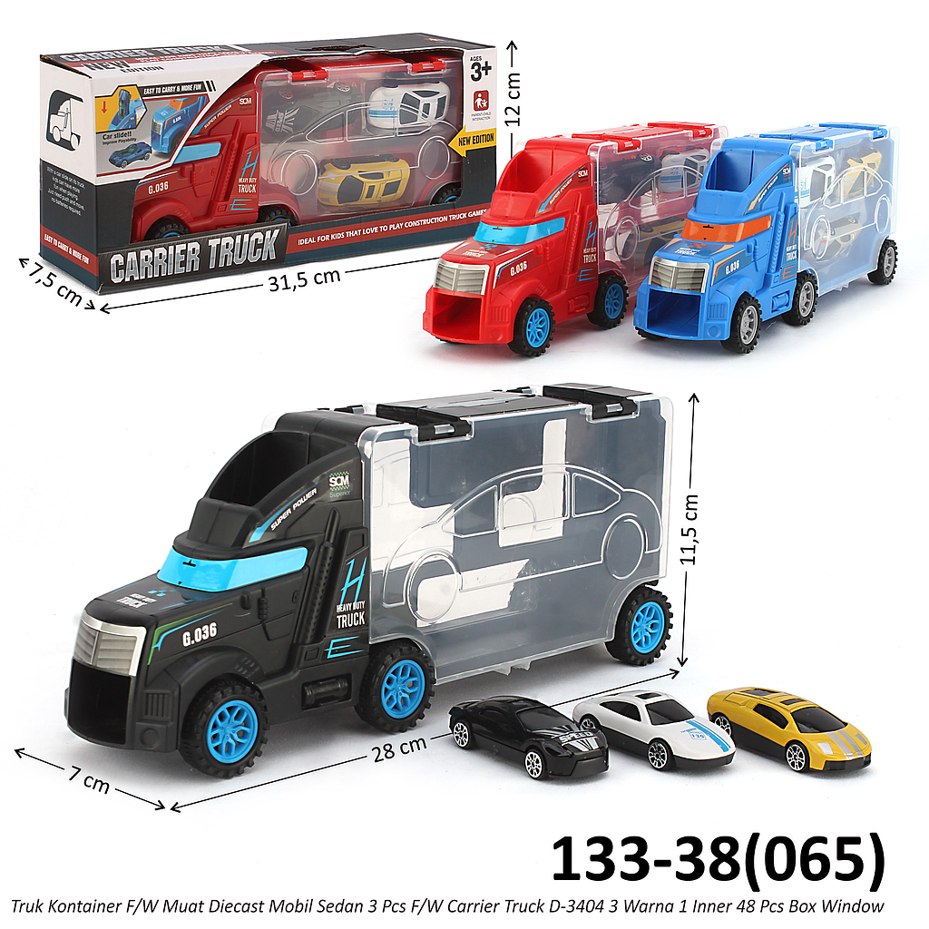 Koper Diecast Skala Hot Wheels 1:64 Bentuk Truk Kontainer F/W 28 cm Isi Mobil Sedan 3 Pcs F/W Carrier Truck D-3404 3 Warna 1 Inner 48 Pcs Box Window @96