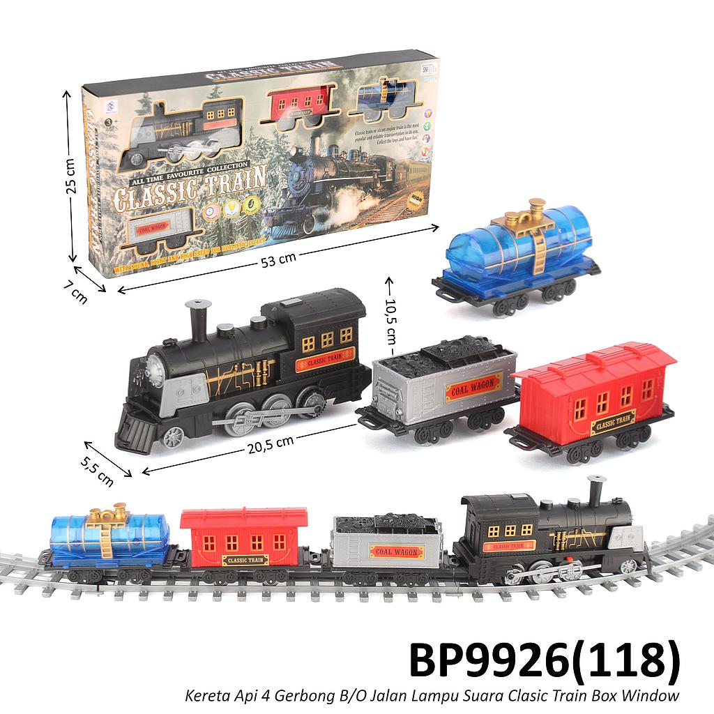 Kereta Api 4 Gerbong dan Track B/O Jalan Suara Lampu Clasic Train Box Window @24