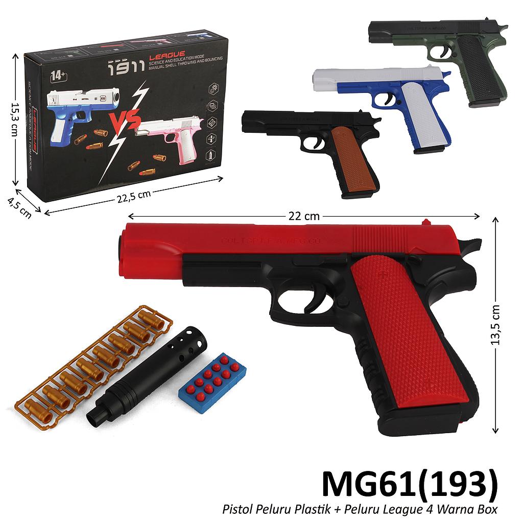 Pistol Peluru Plastik + Peluru League 4 Warna Box @90
