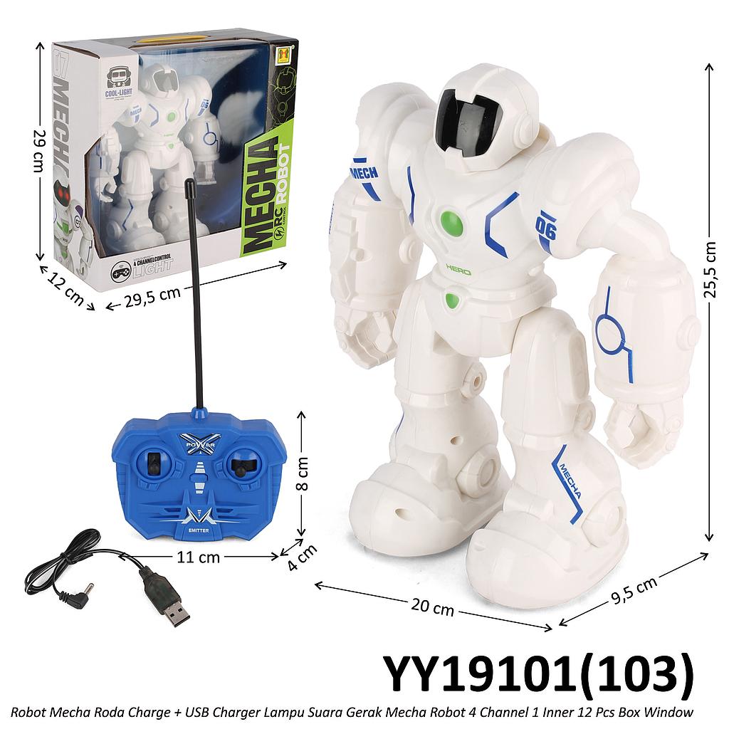 R/C Robot Mecha Roda Charge + USB Charger Lampu Suara Gerak Mecha Robot 4 Channel 1 Inner 12 Pcs Box Window @24