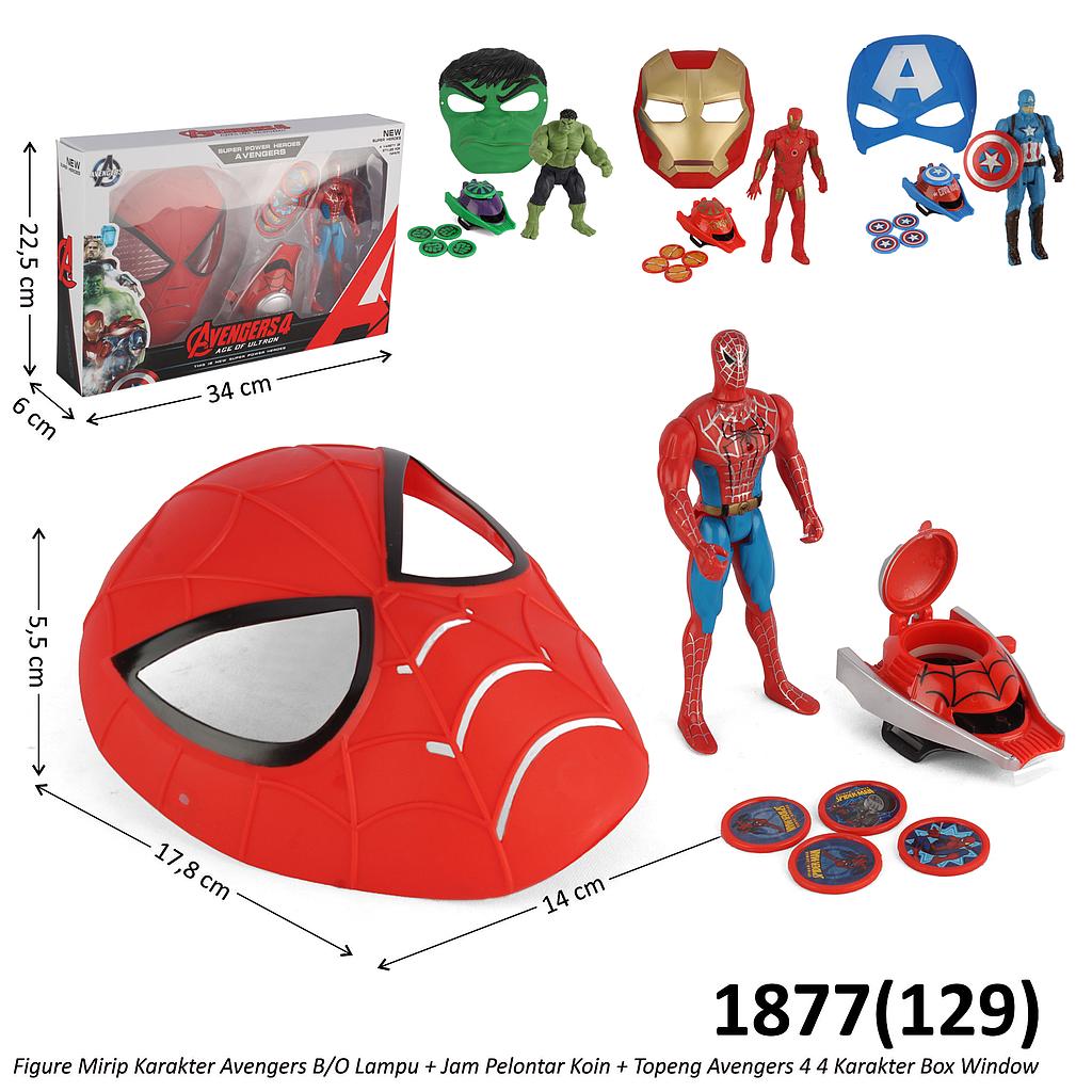 Action Figure Avengers Set B/O Lampu Topeng dan Jam Pelontar Koin Avengers 4 4 Karakter Box Window @72