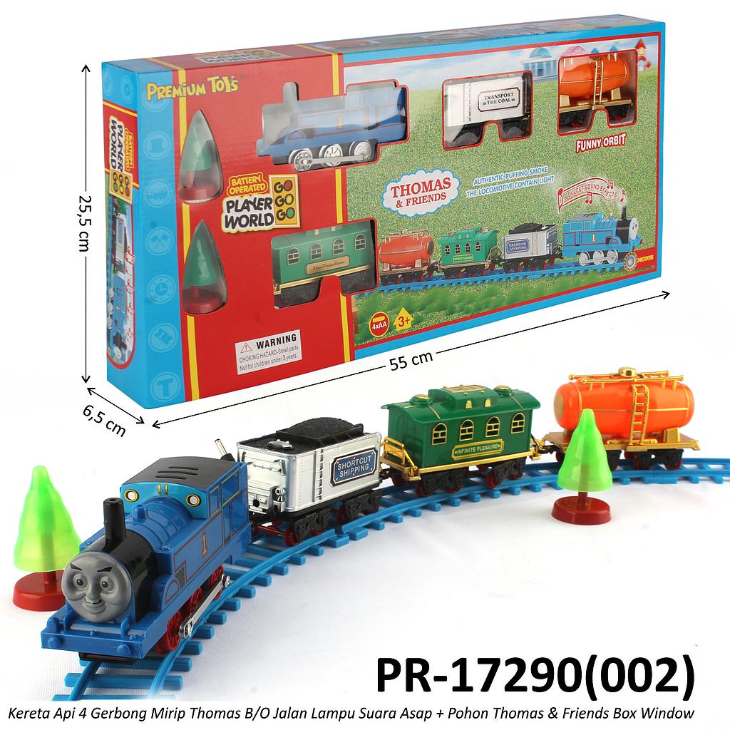 Kereta Thomas Set 4 Gerbong + Track + Acc Pohon B/O Asap Jalan Suara Lampu Thomas &amp; Friends Box Window @24