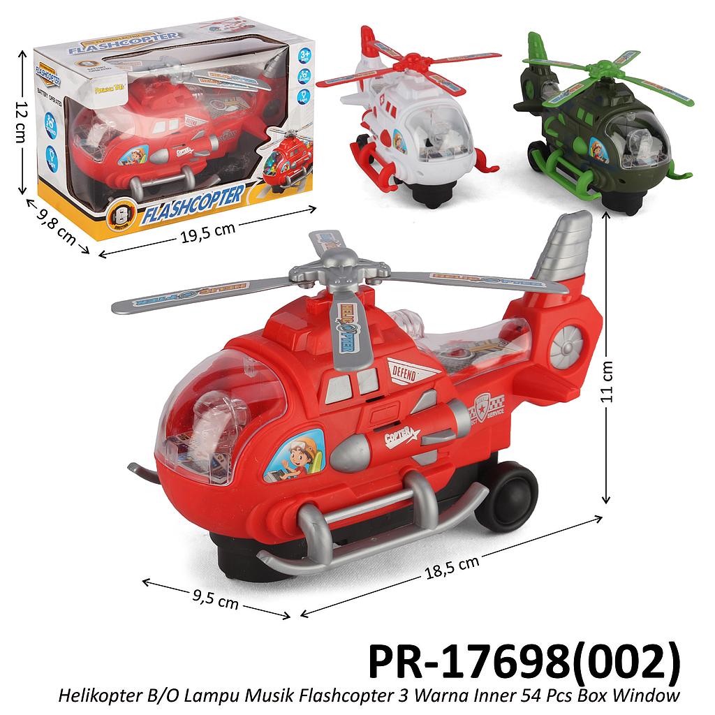 Helikopter B/O Musik Lampu 19 cm Flashcopter 3 Warna  Inner 54 Pcs Box Window @108