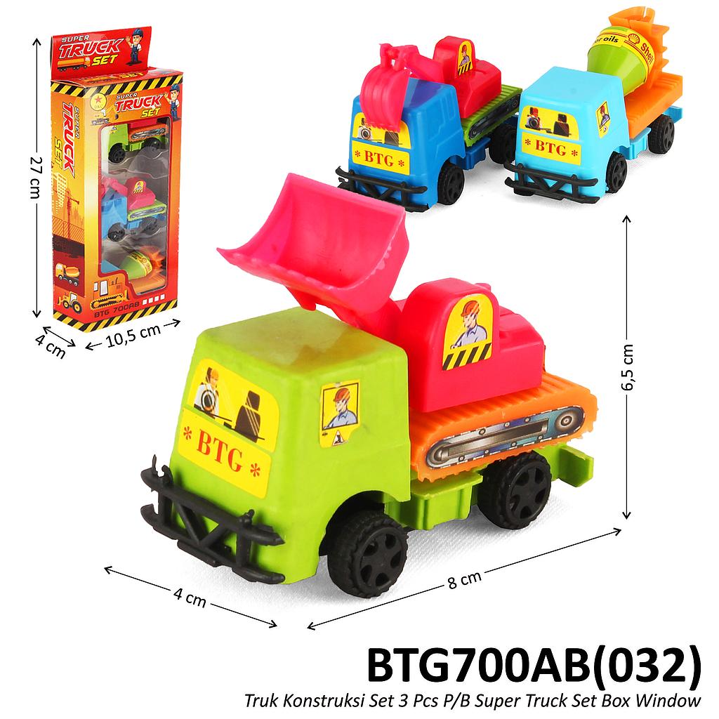 Truk Konstruksi 3 Pcs P/B 8 cm Super Truck Set Box Window @180