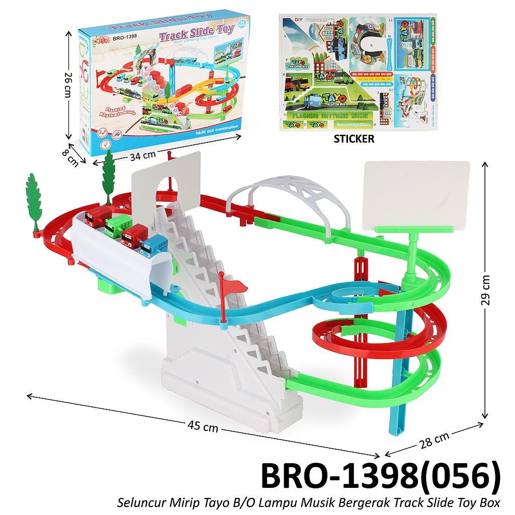 Track Seluncur B/O Bergerak Musik Lampu + Bus Tayo Track Slide Toy Box @36