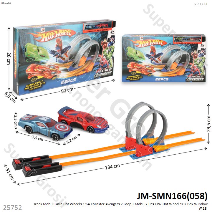Track Mobil Skala Hot Wheels 1:64 Karakter Avengers 2 Loop + Mobil 2 Pcs F/W Hot Wheel 902 Box Window @18