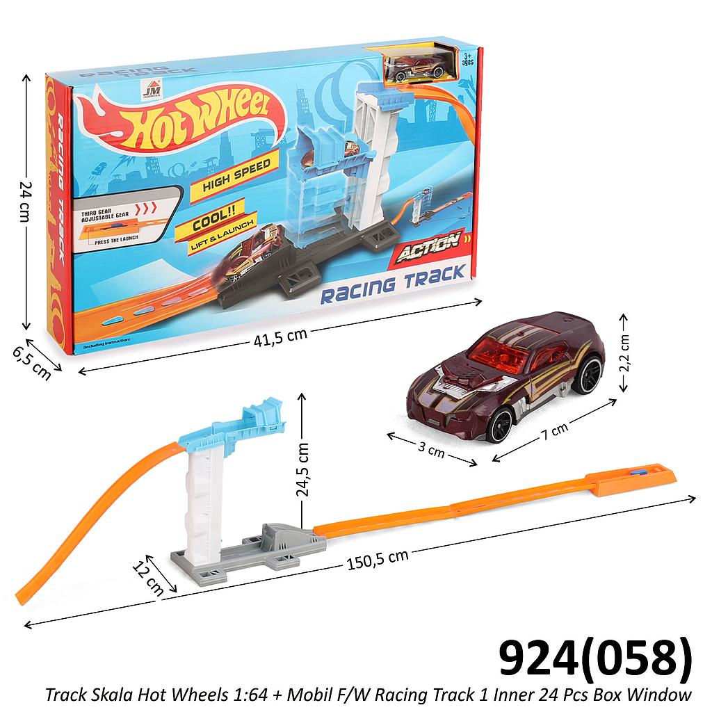 Track Mobil Skala Hot Wheels 1:64 Pelontar + Mobil 1 Pcs F/W Racing Track 1 Inner 24 Pcs Box Window @48