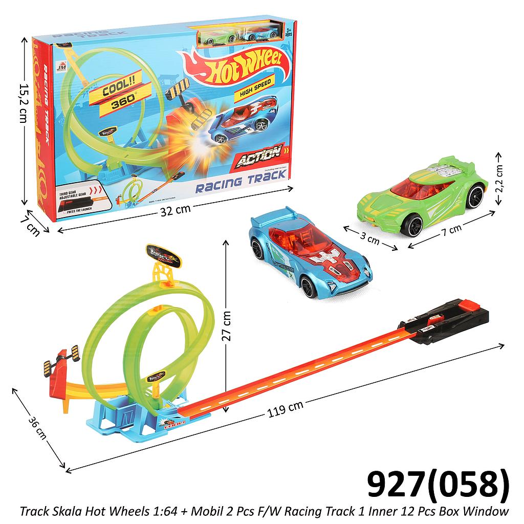 Track Mobil Skala Hot Wheels 1:64 2 Loop + Mobil 2 Pcs F/W Racing Track 1 Inner 12 Pcs Box Window @24