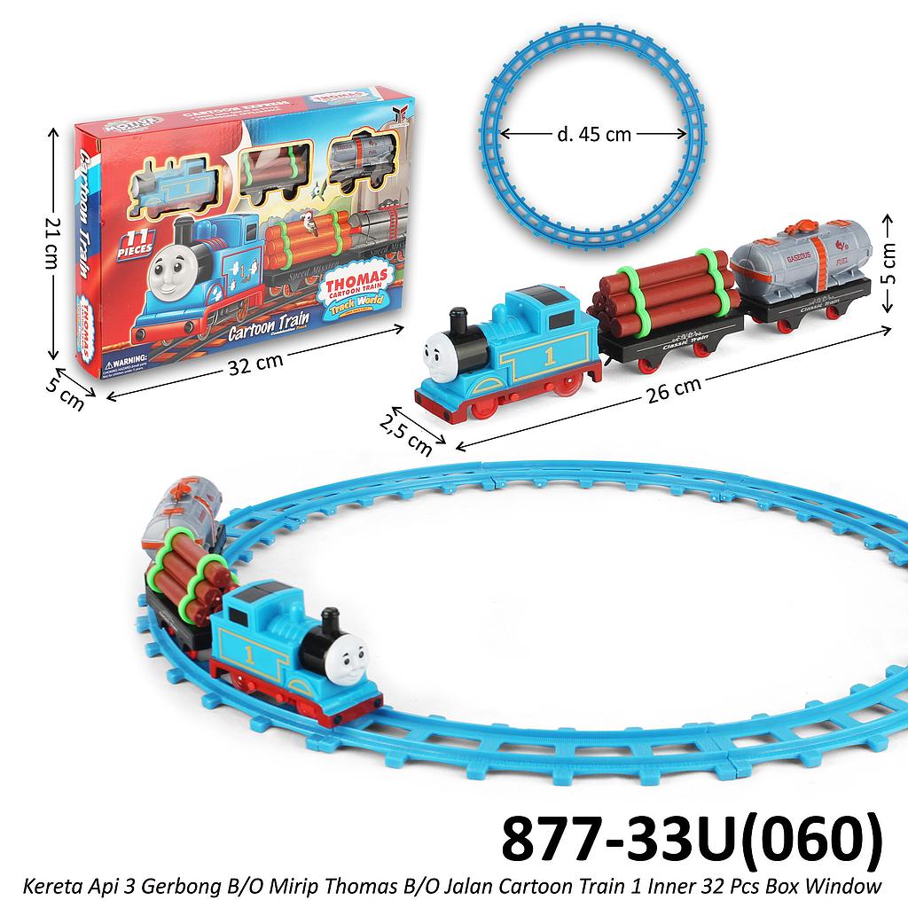 Kereta Thomas 3 Gerbong dan Track B/O Jalan Thomas Cartoon Train 877-33U / SY6-629 1 Inner 32 Pcs Box Window @64