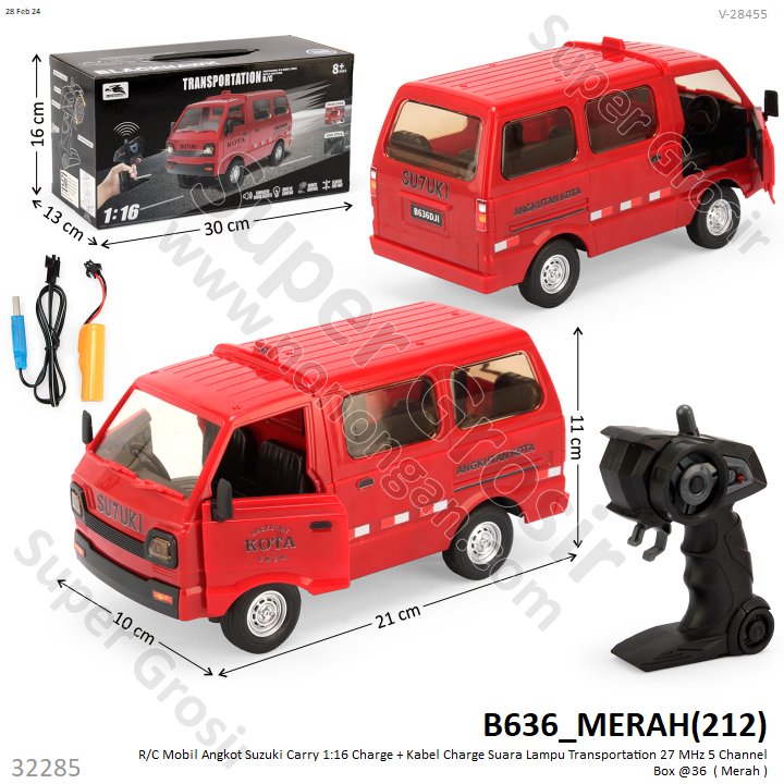(ONLINE) R/C Mobil Suzuki Carry Angkot 1:16 Charge + Kabel Charge Suara Lampu Transportation 27 MHz 5 Channel Box @1