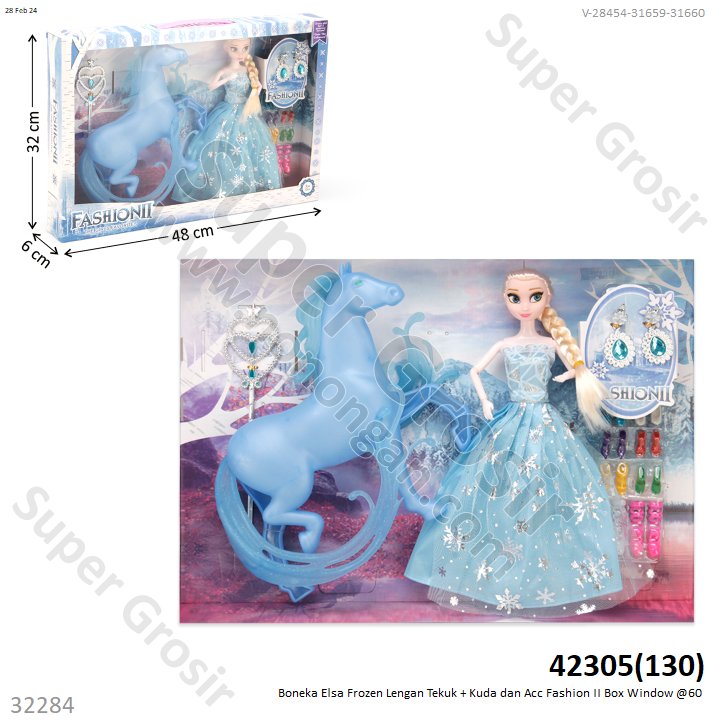 Boneka Barbie Elsa Frozen Lengan Tekuk + Kuda dan Acc Fashion II Box Window @60