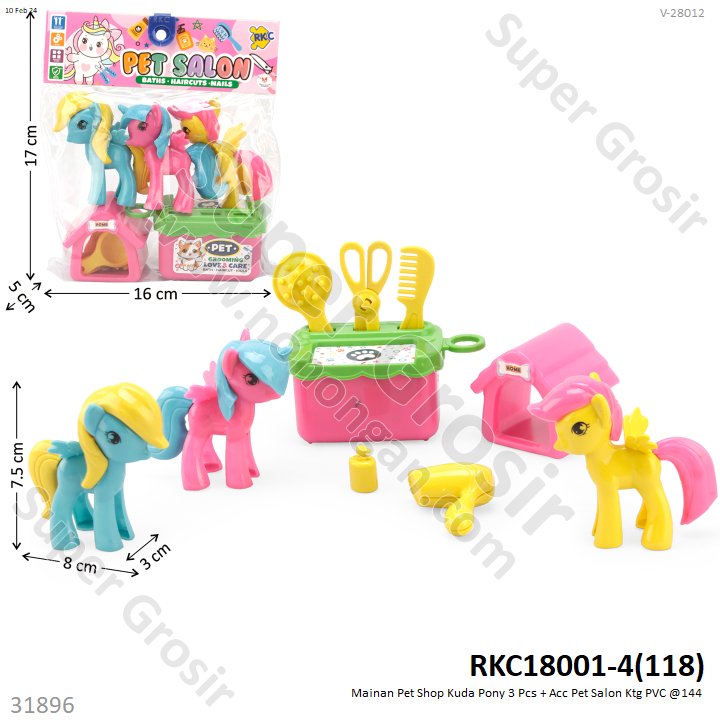 Mainan Pet Shop Kuda Pony 3 Pcs dan Salon Set Ktg PVC @144