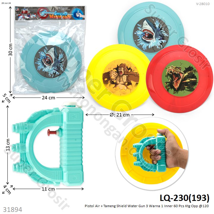 Pistol Air Tameng 21 cm Shield Water Gun 3 Warna 1 Inner 60 Pcs Ktg Opp @120