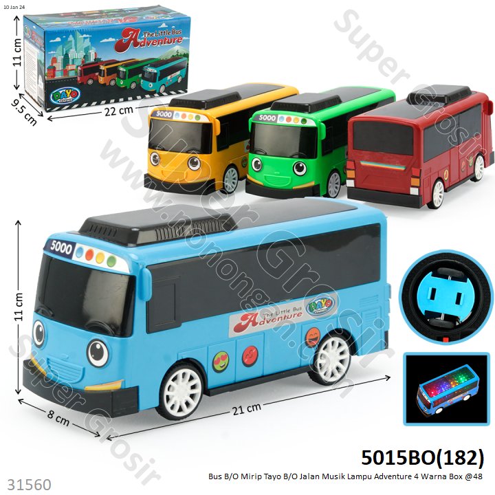 Bus Tayo 21 cm B/O Jalan Musik Lampu Adventure 4 Warna Box @48