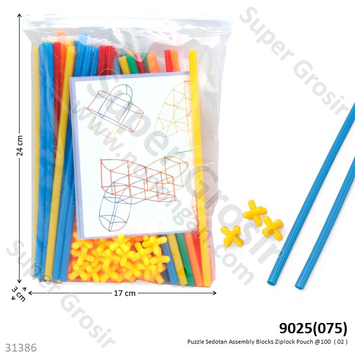 Puzzle Block Sedotan 100 Pc Assembly Blocks Ziplock Pouch @100