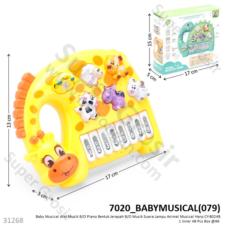 Baby Musical Piano Hewan Jerapah B/O Suara Musik Suara Lampu Animal Musical Harp CY-8024B 1 Inner 48 Pcs Box @96