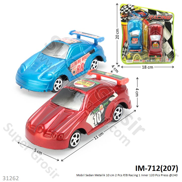Mobil Metalik 10 cm 2 Pcs P/B Racing 1 Inner 120 Pcs Press @240