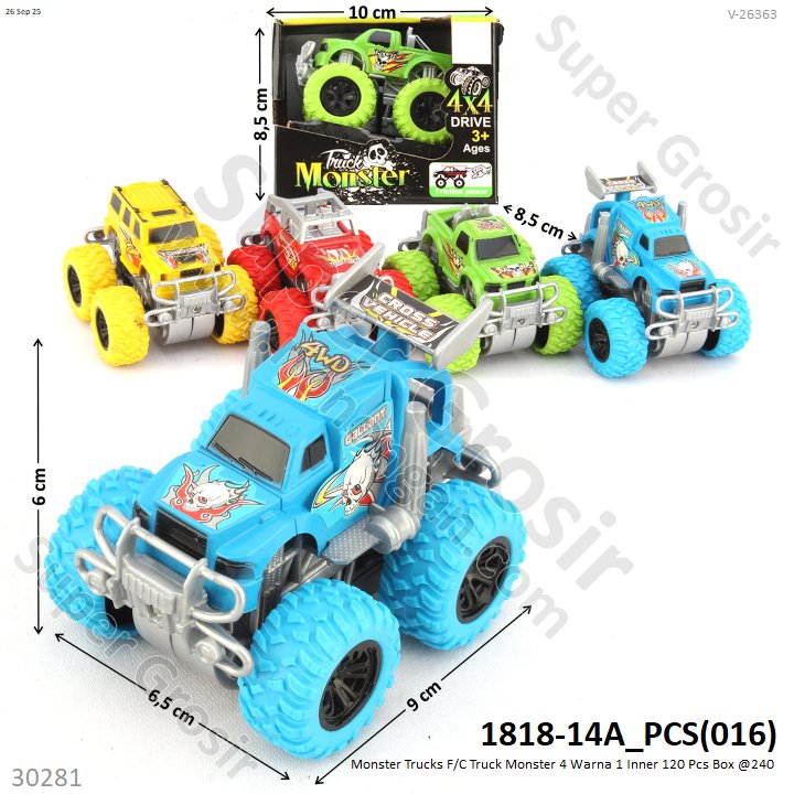 Mobil Jeep Bigfoot F/C Truck Monster 1 Inner 120 Pcs Box Window @240