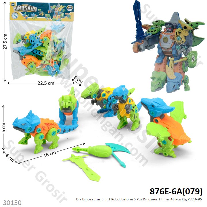 DIY Dinosaurus 5 In 1 Robot Deform 5 Pcs Dinosaur 1 Inner 48 Pcs Ktg PVC @96