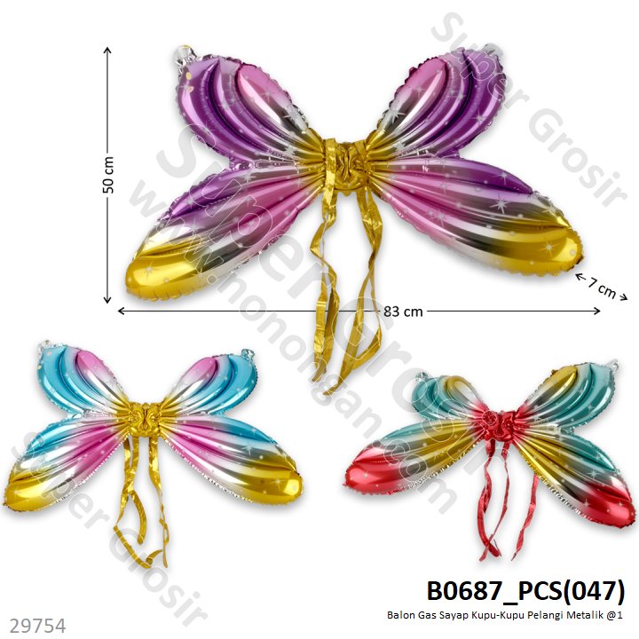 Balon Foil Sayap Kupu-Kupu Pelangi Metalik 1 Pack 50 Pcs Loose Pack @2000