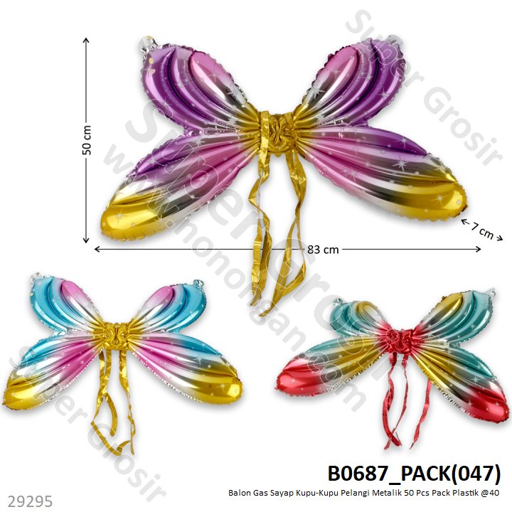 Balon Foil Sayap Kupu-Kupu Pelangi Metalik 50 Pcs Pack Plastik @40