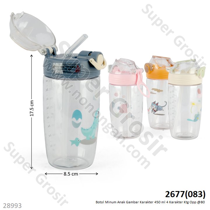 Botol Minum Anak Gambar Karakter 450 ml 4 Warna Ktg Opp @80