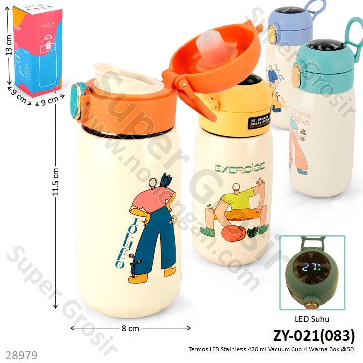 Termos LED Stainless 420 ml Vacuum Cup 4 Warna Box @50
